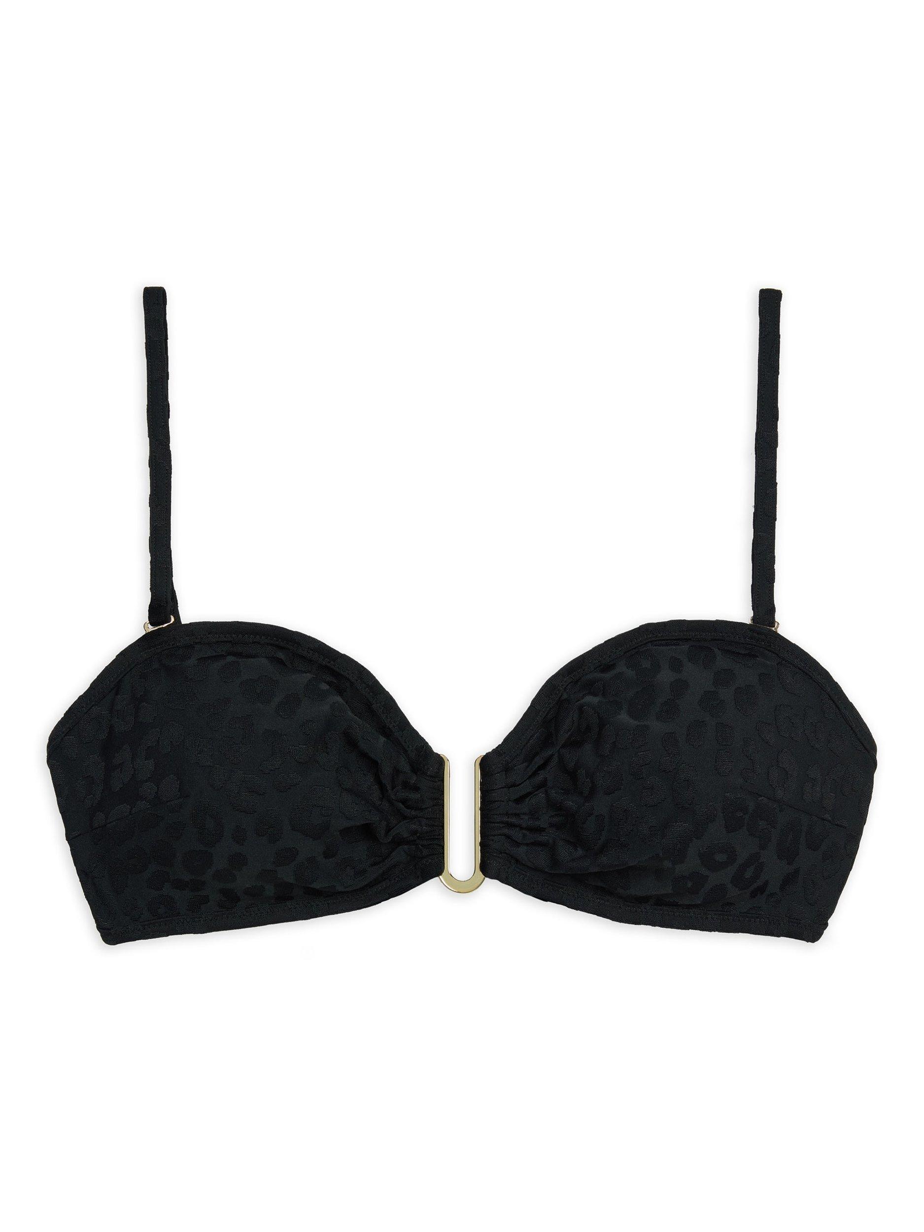 Product image 4 of 6, which shows Chelsea Peers Leopard Jacquard Bandeau Bikini Top, Black, 6