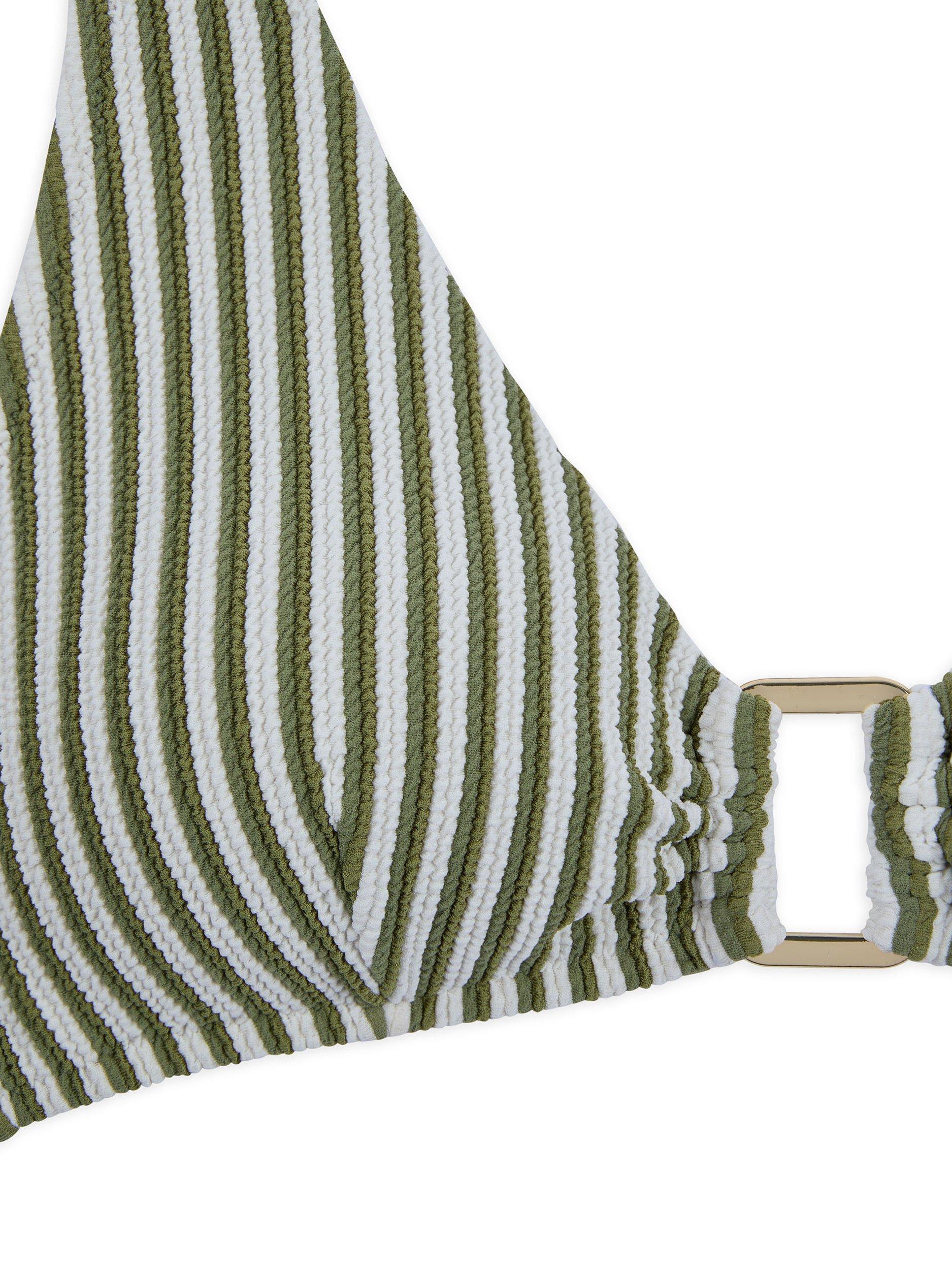 Product image 6 of 6, which shows Chelsea Peers Wireless Crinkle Stripe Mixed Blend Halterneck Bikini Top, Green/White, 18