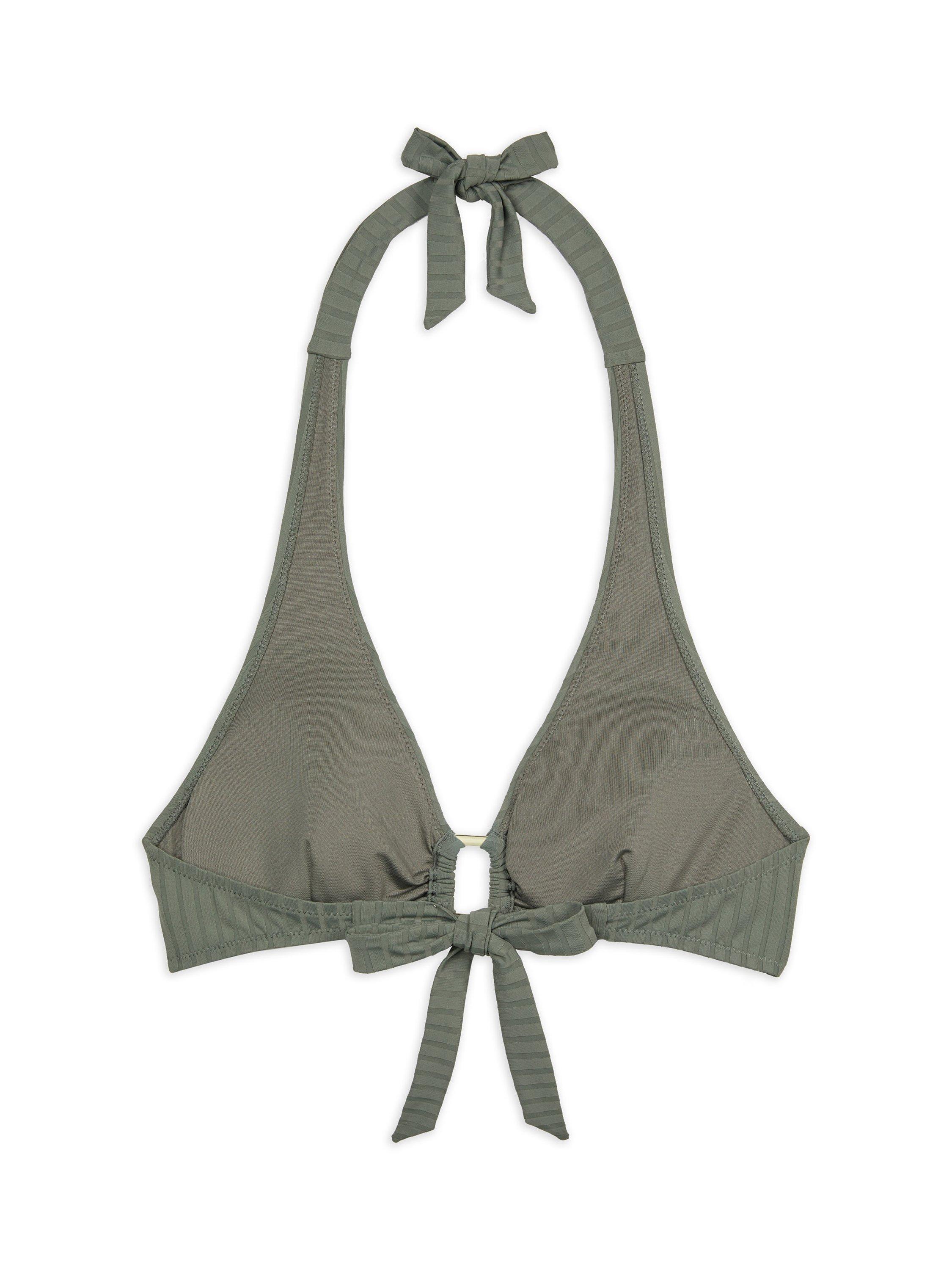 Chelsea Peers Stripe Ribbed Mixed Blend Halterneck Bikini Top