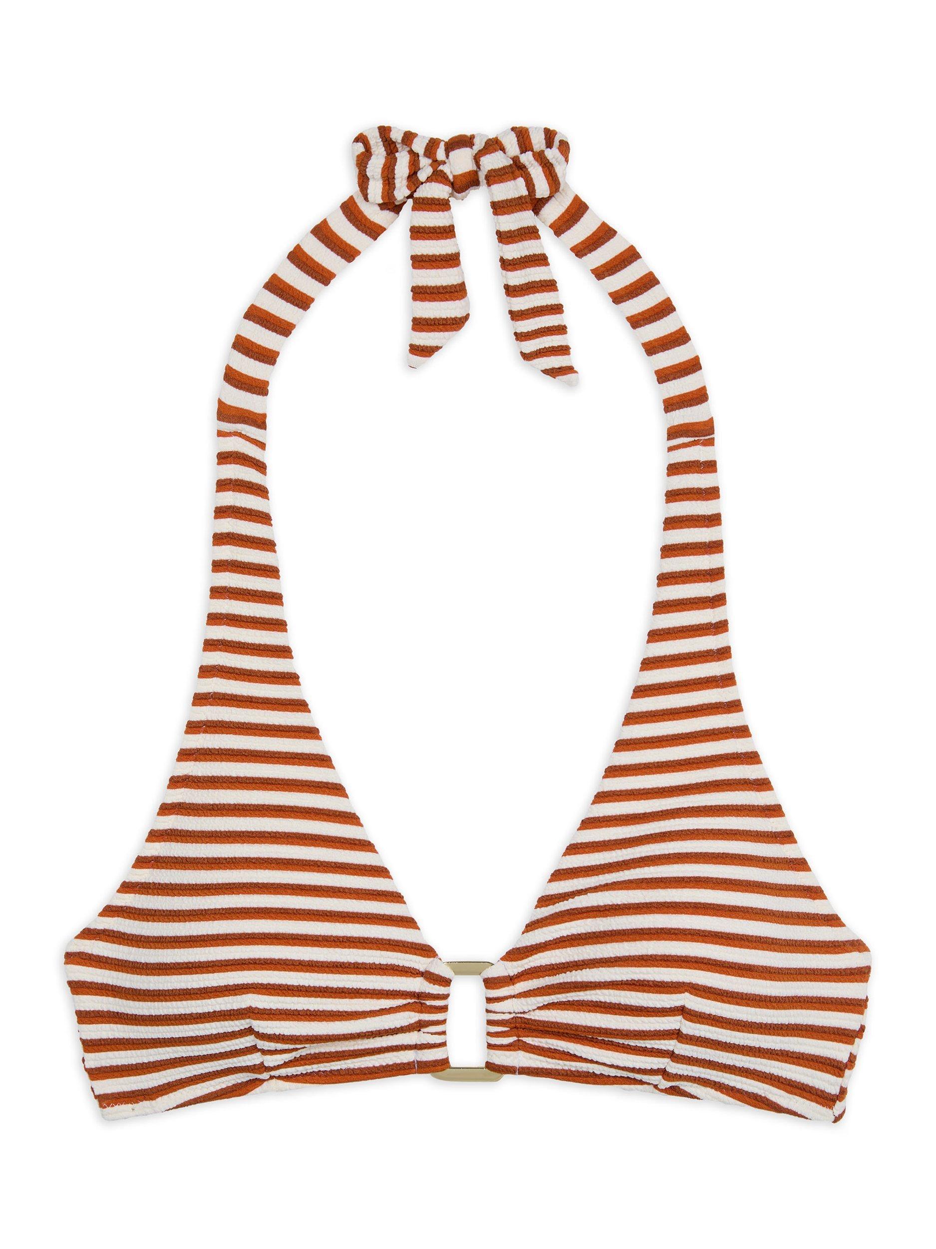 Product image 4 of 6, which shows Chelsea Peers Crinkle Stripe Halterneck Mixed Blend Bikini Top, Multi, 6