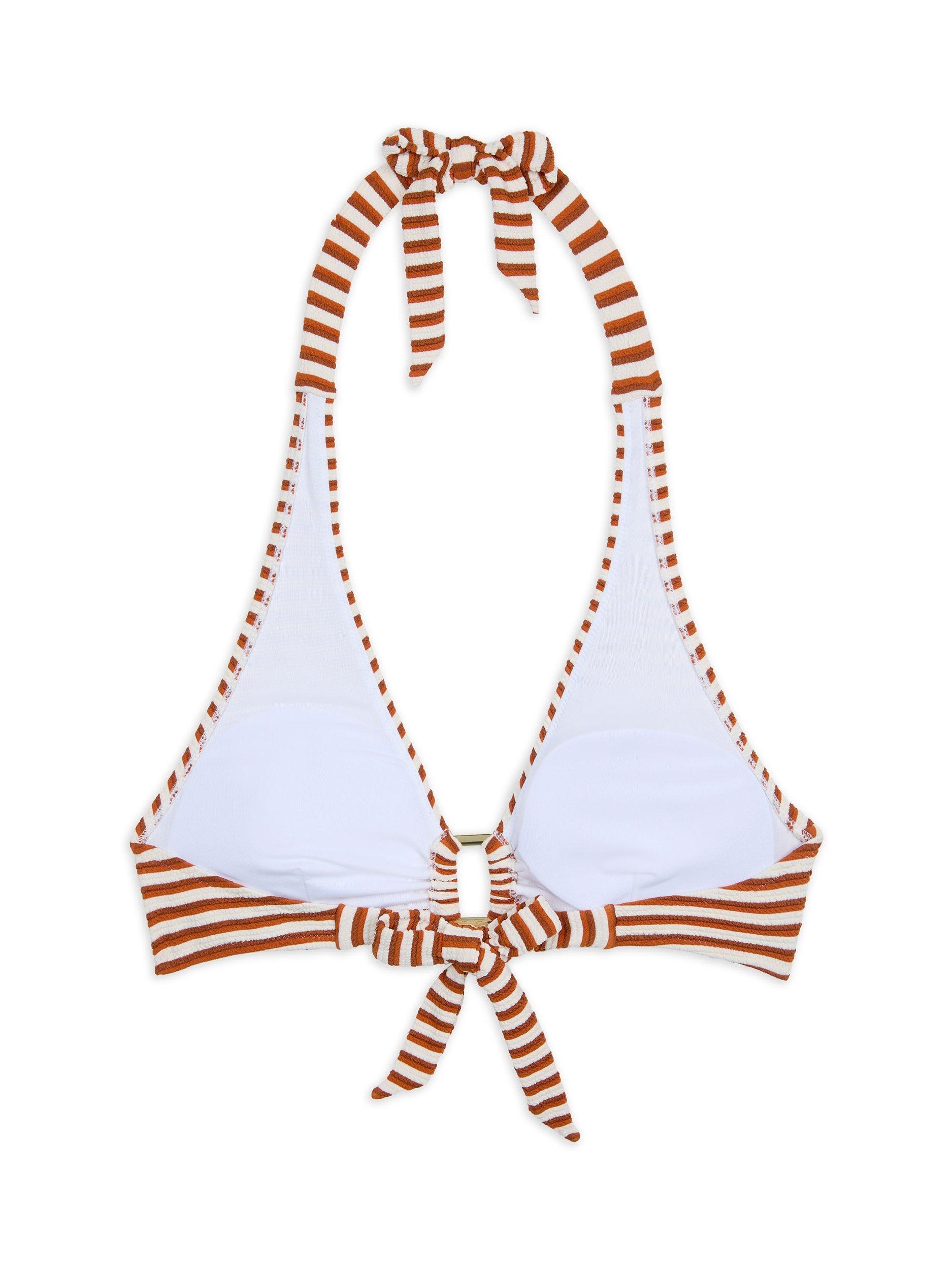 Product image 5 of 6, which shows Chelsea Peers Crinkle Stripe Halterneck Mixed Blend Bikini Top, Multi, 6