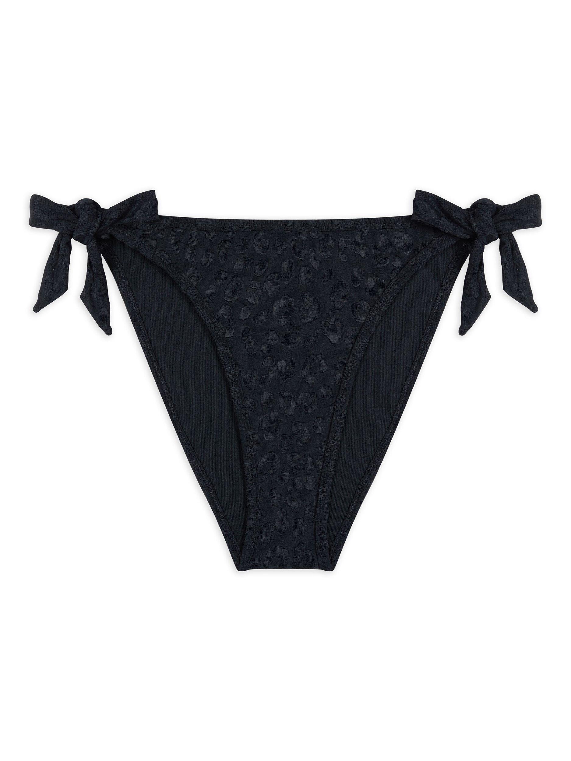 Product image 4 of 6, which shows Chelsea Peers Leopard Spot Jacquard Bikini Bottoms, Black, 6
