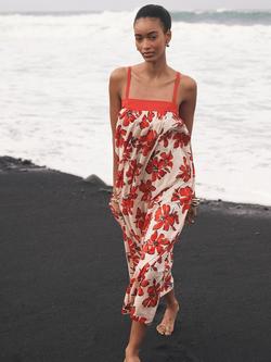 Mint Velvet Cotton Blend Floral Print Maxi Dress, Red/Multi