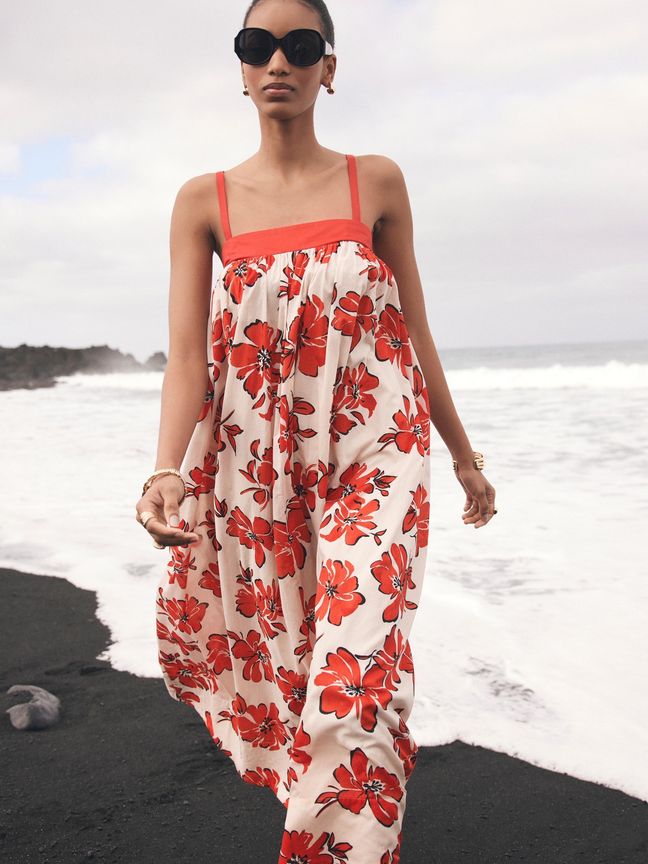 Product image 3 of 8, which shows Mint Velvet Cotton Blend Floral Print Maxi Dress, Red/Multi, 6