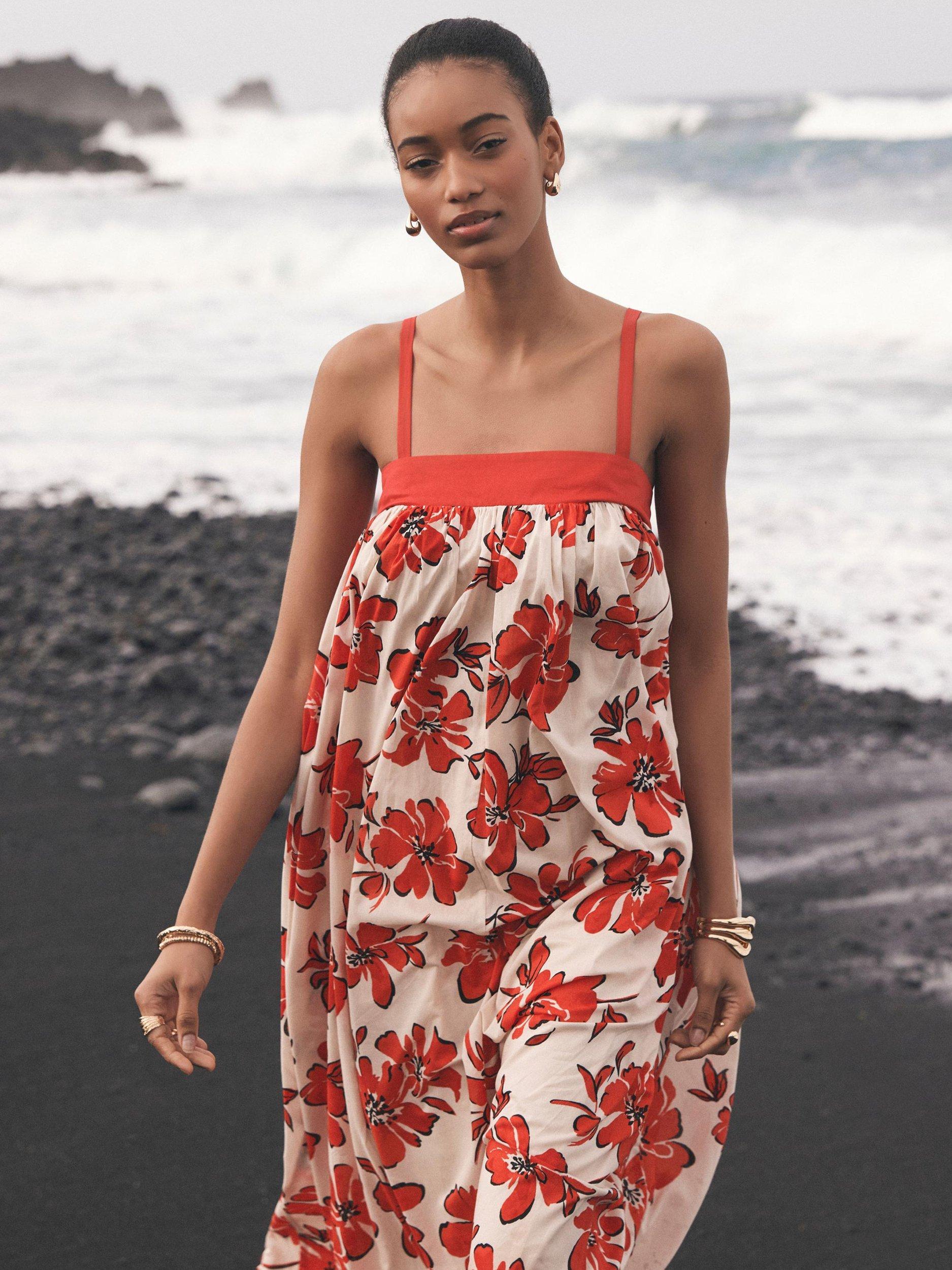 Product image 4 of 8, which shows Mint Velvet Cotton Blend Floral Print Maxi Dress, Red/Multi, 6