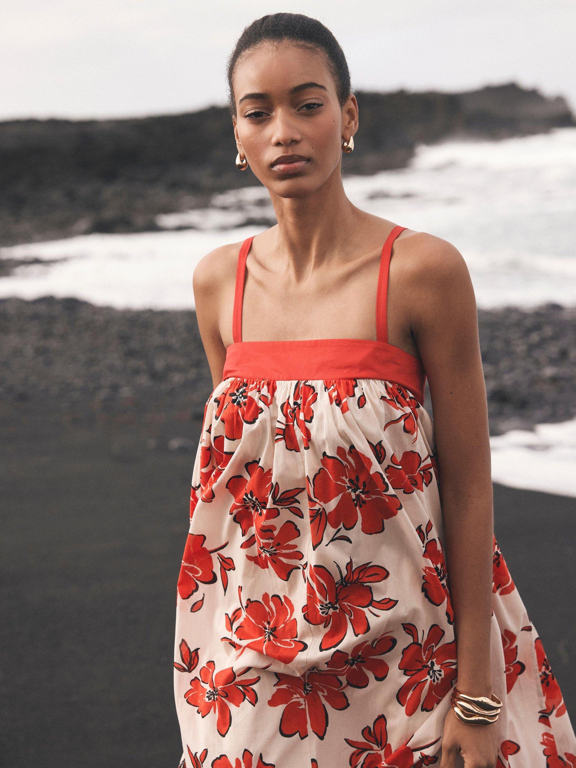 Product image 6 of 8, which shows Mint Velvet Cotton Blend Floral Print Maxi Dress, Red/Multi, 6