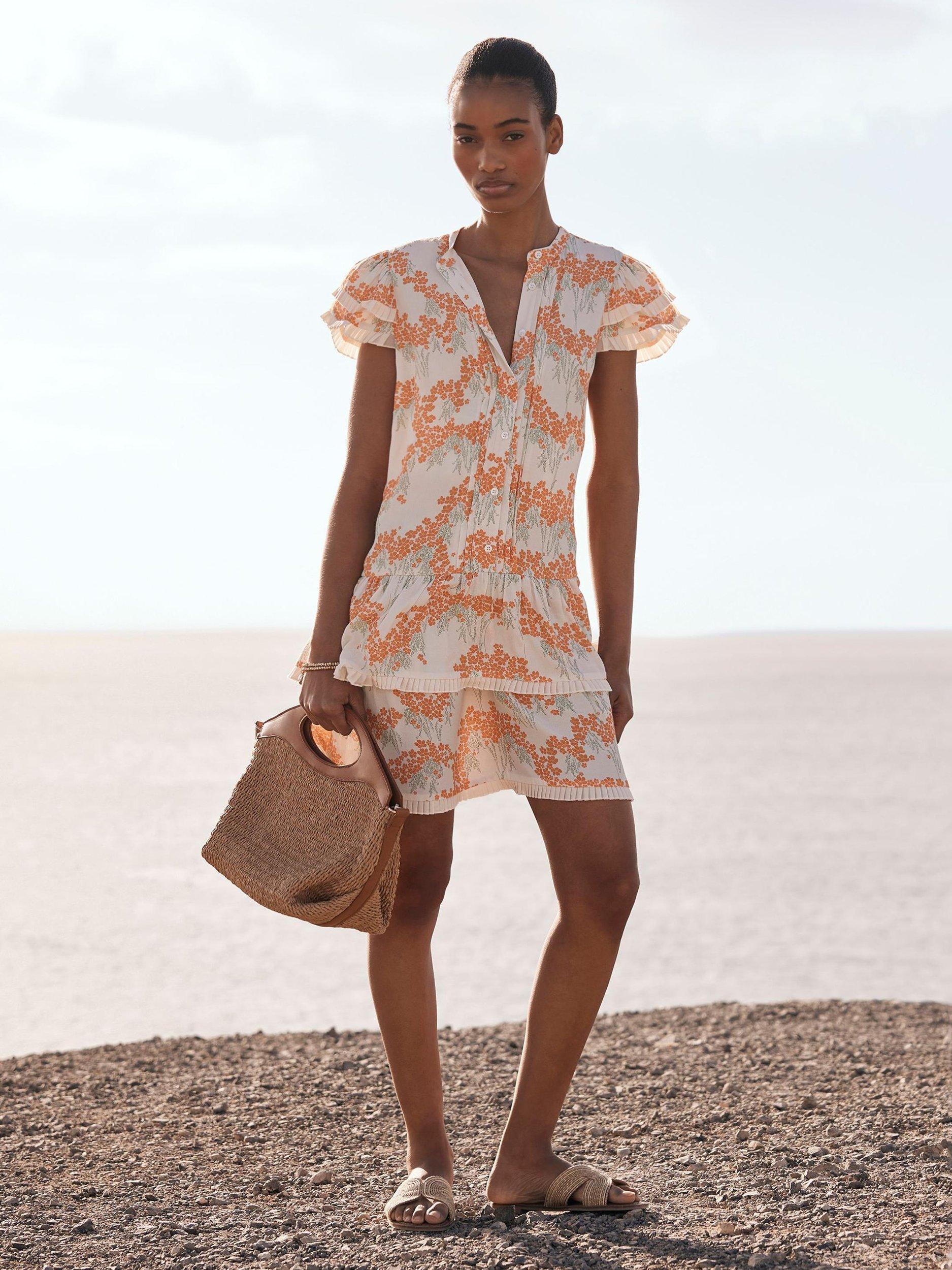 Product image 1 of 7, which shows Mint Velvet Cap Sleeve Floral Print Mini Dress, Natural/Multi, XL