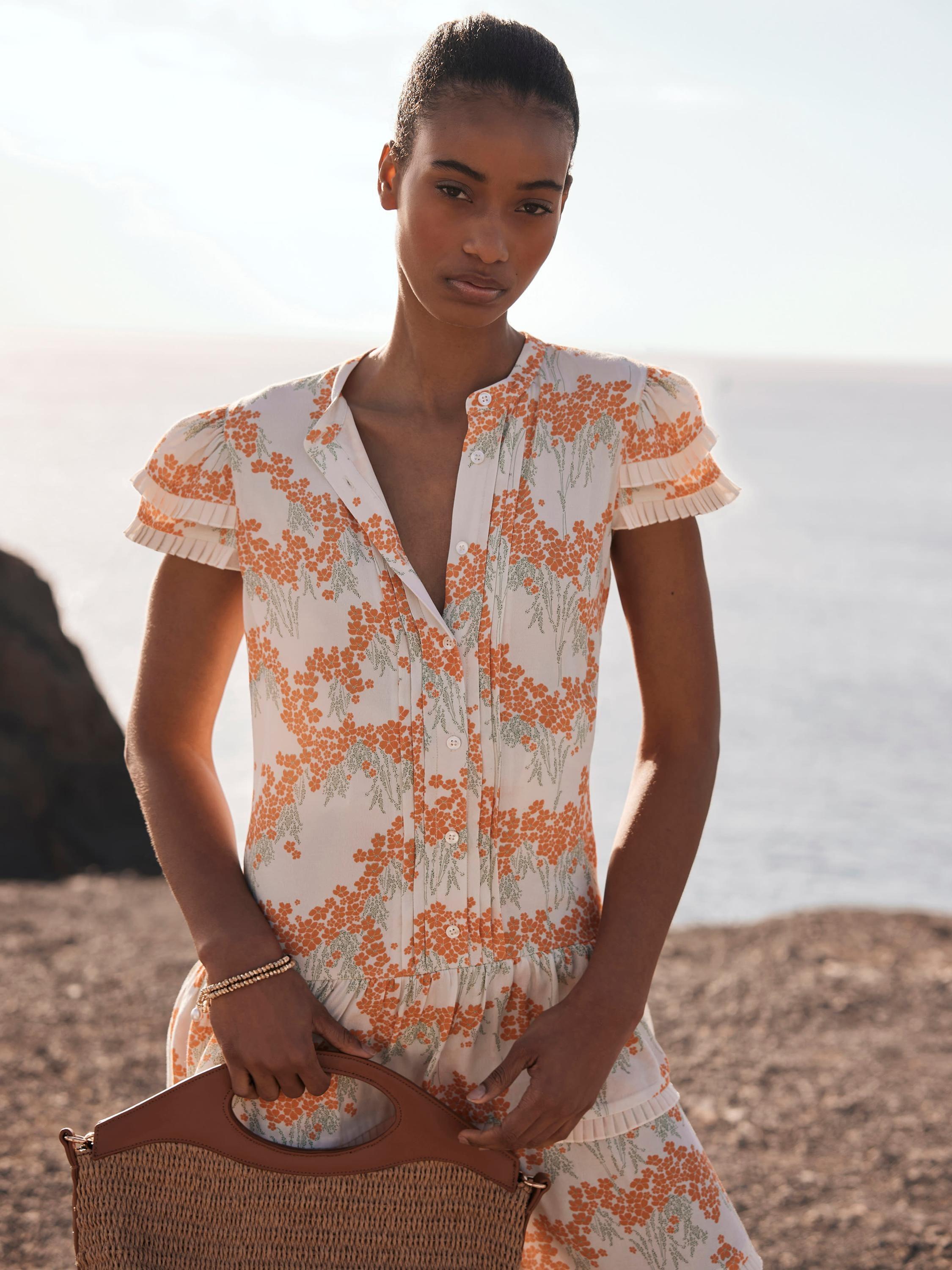 Product image 2 of 7, which shows Mint Velvet Cap Sleeve Floral Print Mini Dress, Natural/Multi, XL