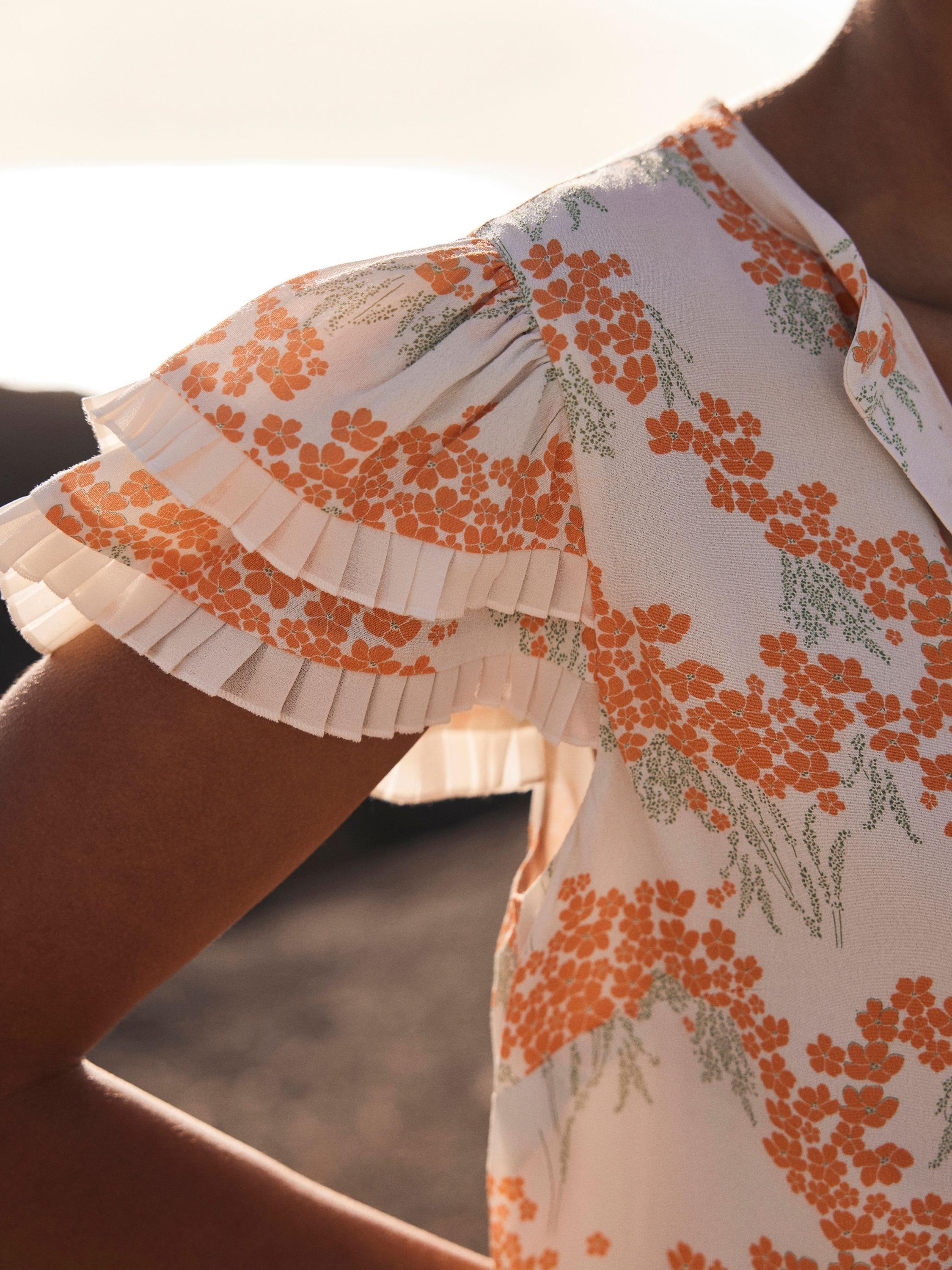 Product image 3 of 7, which shows Mint Velvet Cap Sleeve Floral Print Mini Dress, Natural/Multi, XL