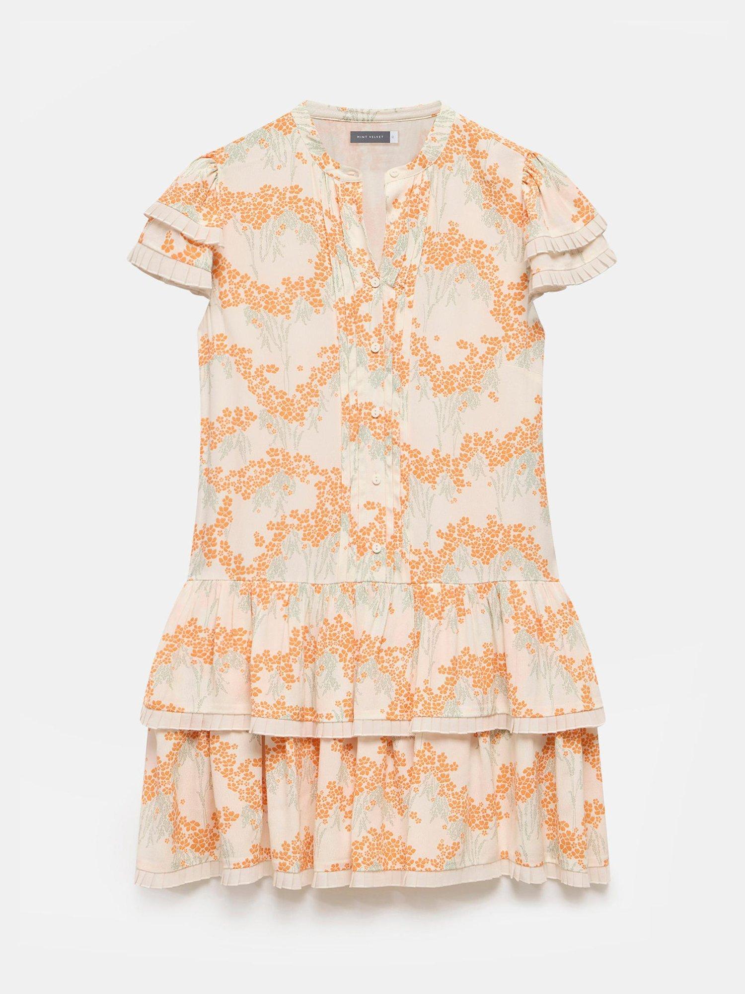 Product image 6 of 7, which shows Mint Velvet Cap Sleeve Floral Print Mini Dress, Natural/Multi, XL