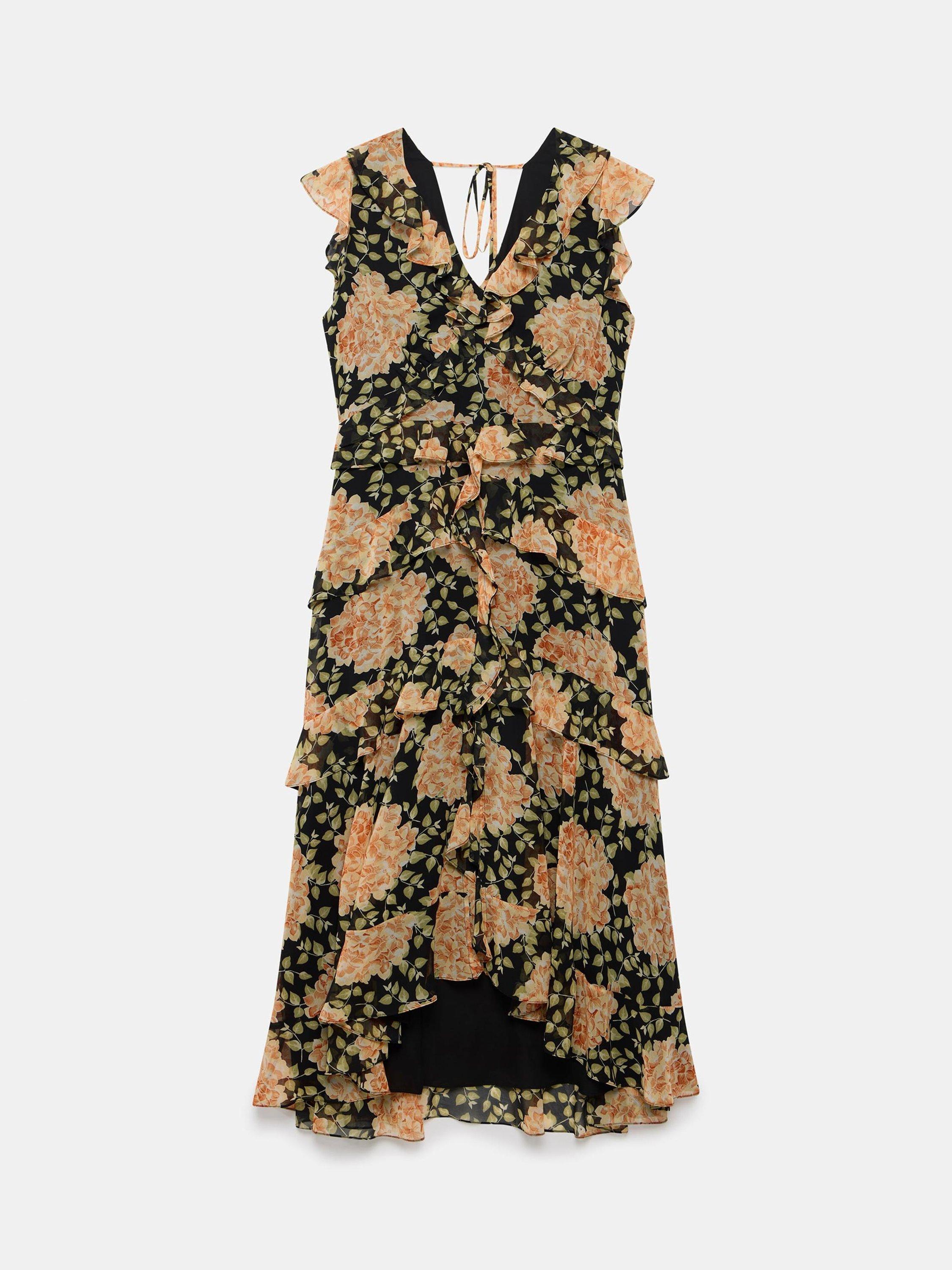 Product image 6 of 7, which shows Mint Velvet Sleeveless Floral Print Midi Dress, Orange/Multi, 6