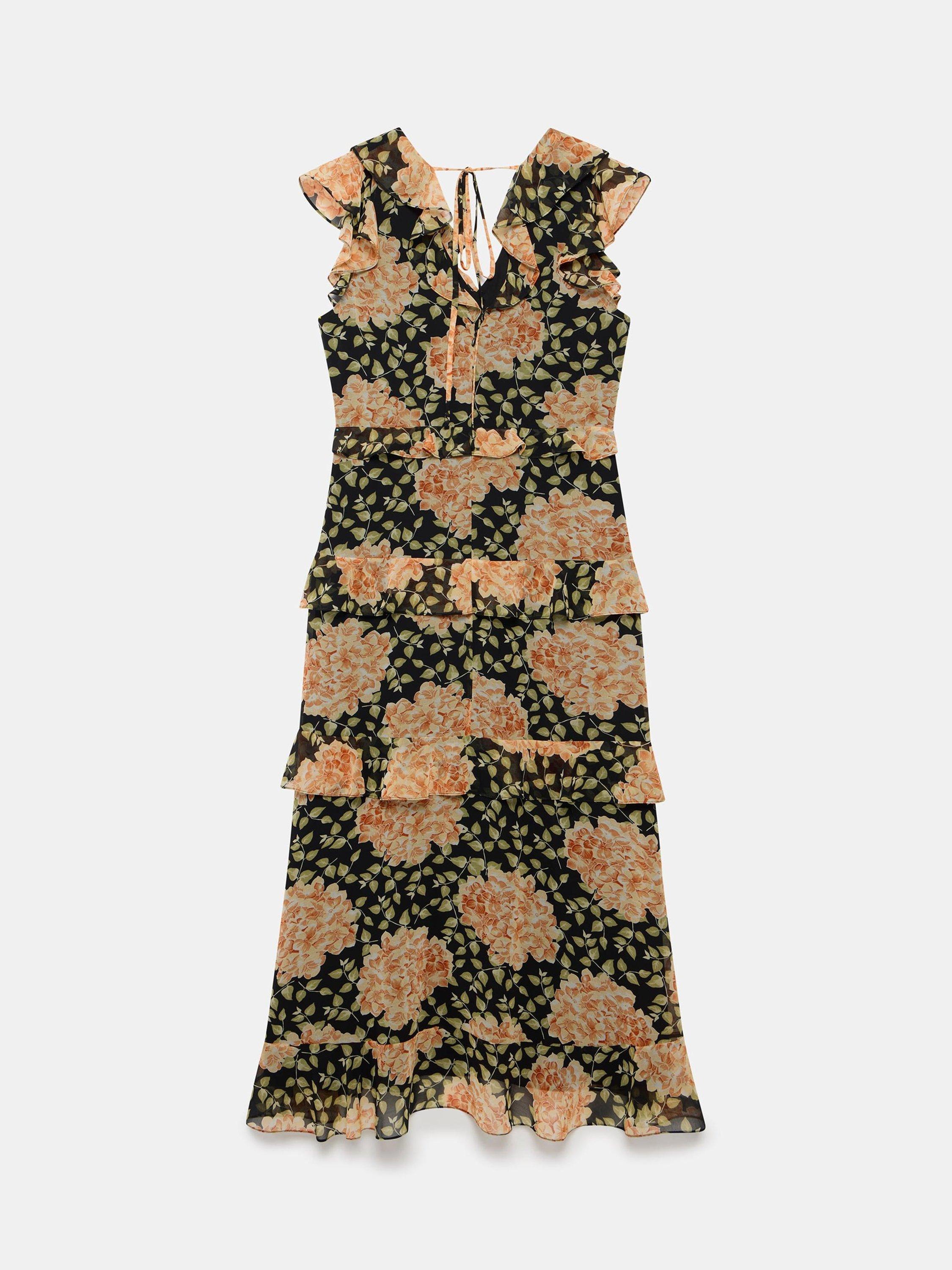 Product image 7 of 7, which shows Mint Velvet Sleeveless Floral Print Midi Dress, Orange/Multi, 6