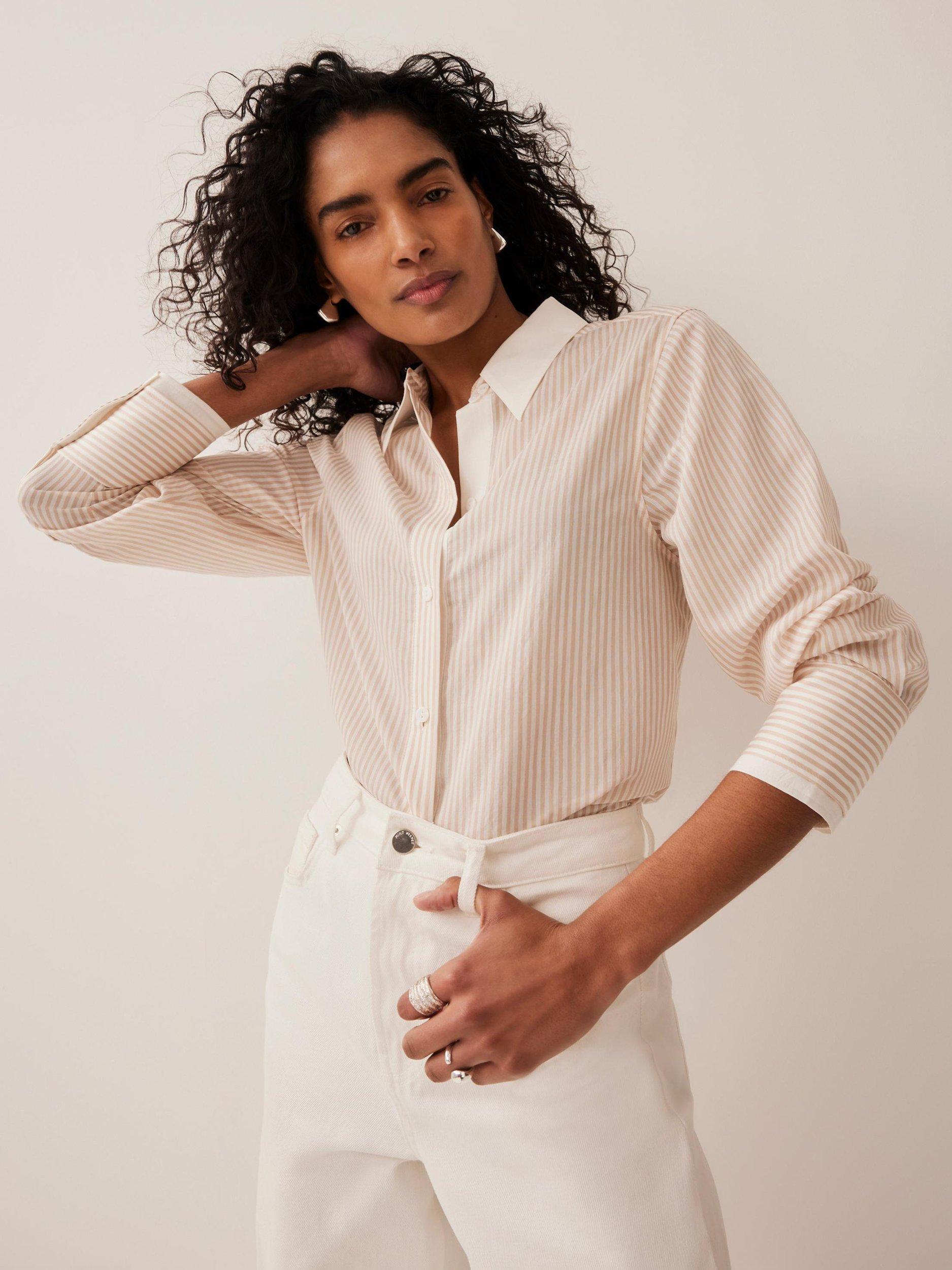 Product image 3 of 8, which shows Mint Velvet Striped Longline Shirt, Natural/Multi, S