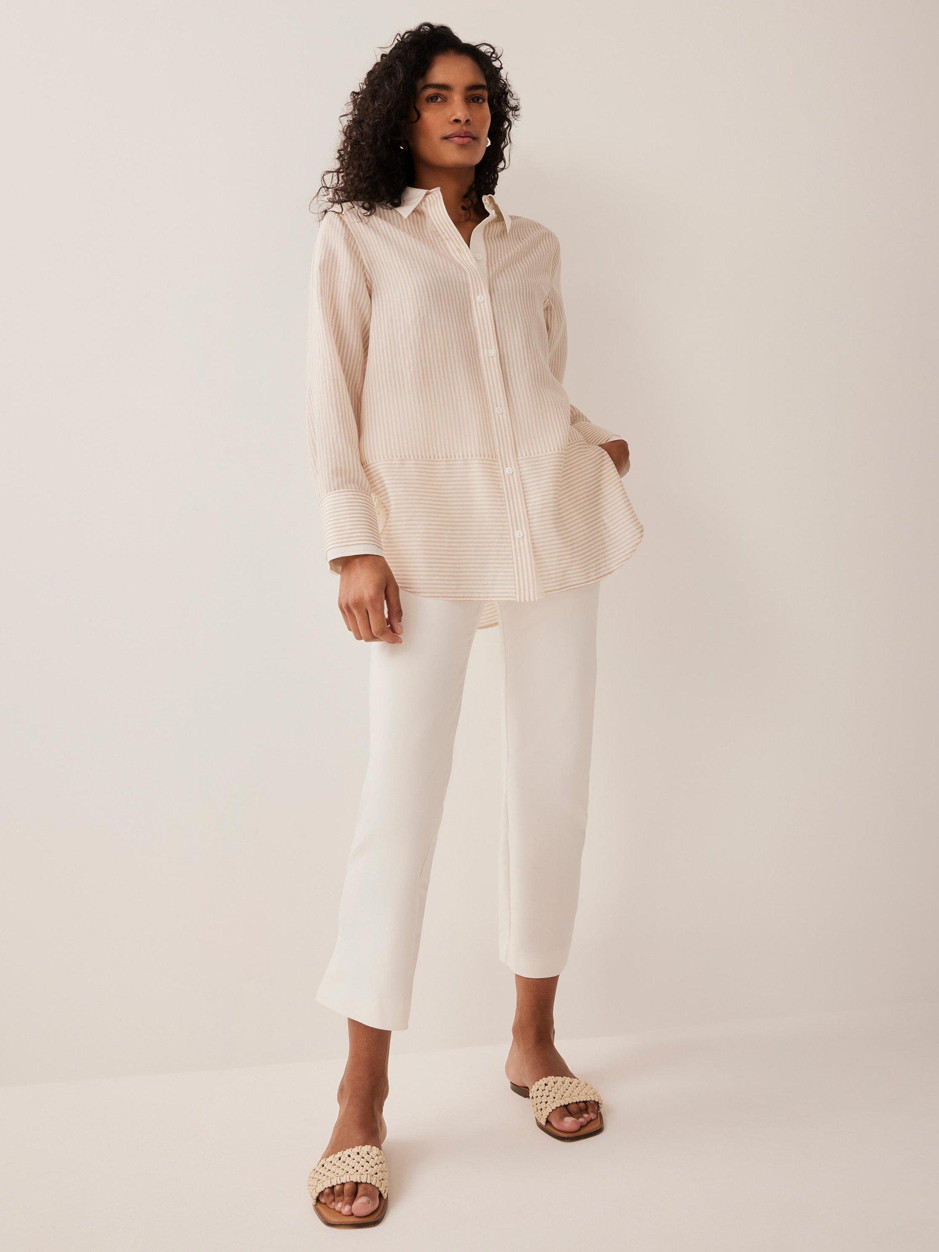 Product image 4 of 8, which shows Mint Velvet Striped Longline Shirt, Natural/Multi, S