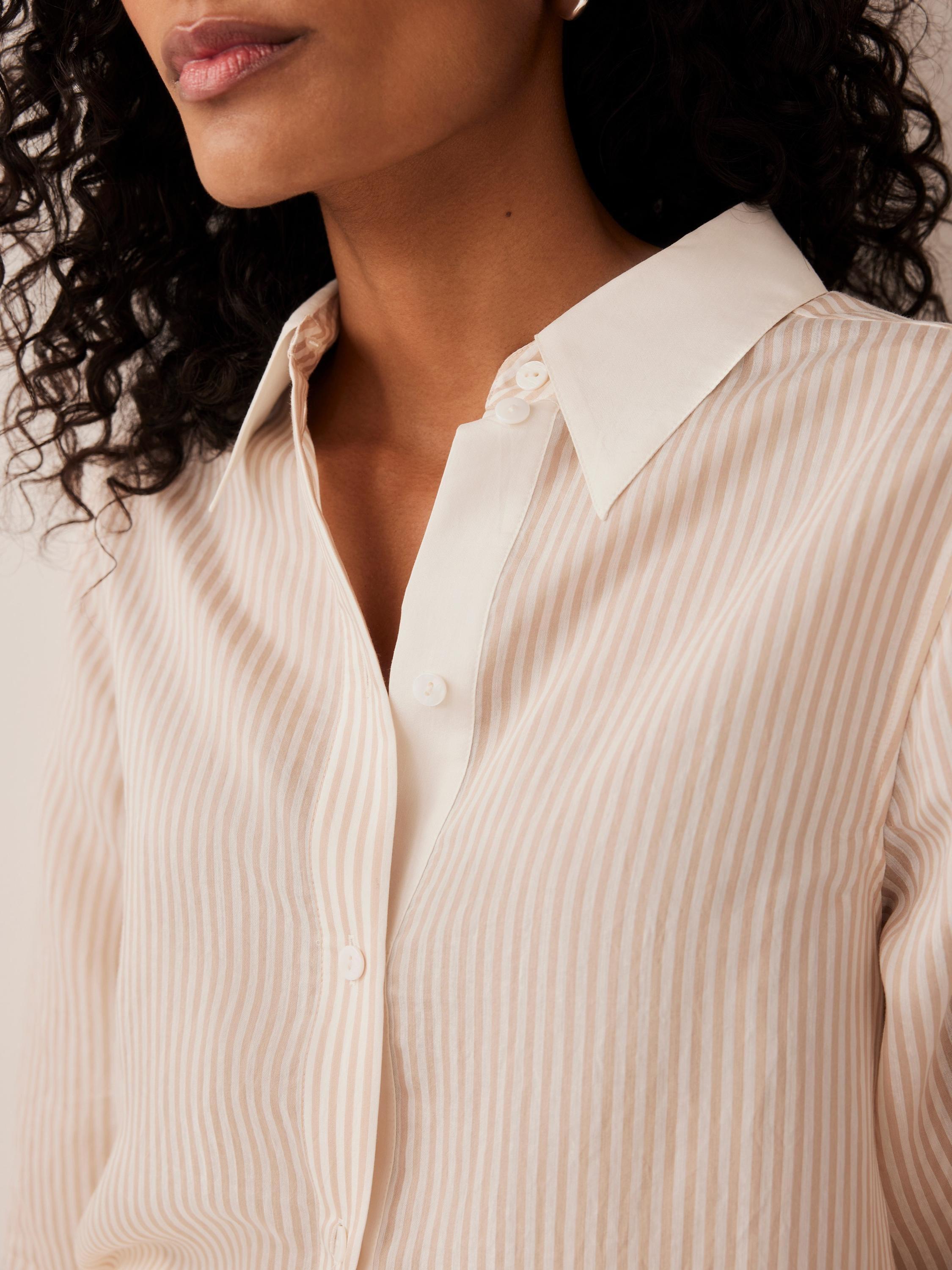 Product image 5 of 8, which shows Mint Velvet Striped Longline Shirt, Natural/Multi, S