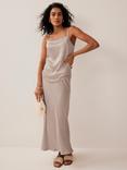 Mint Velvet Bias Cut Satin Midi Skirt, Natural