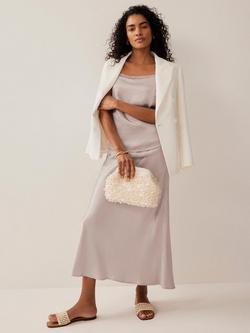 Mint Velvet Bias Cut Satin Midi Skirt, Natural - view 2, Natural