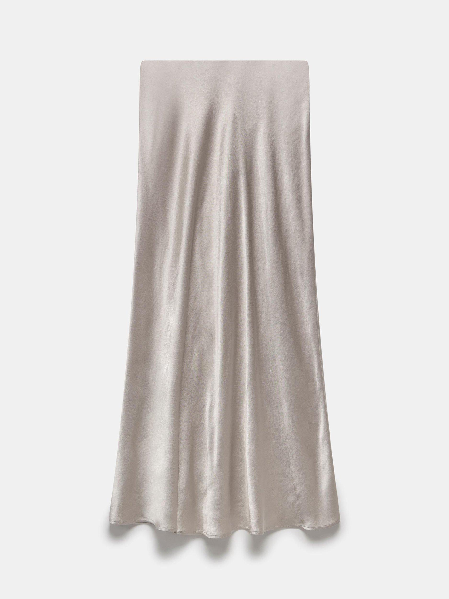 Product image 5 of 6, which shows Mint Velvet Bias Cut Satin Midi Skirt, Natural, XS