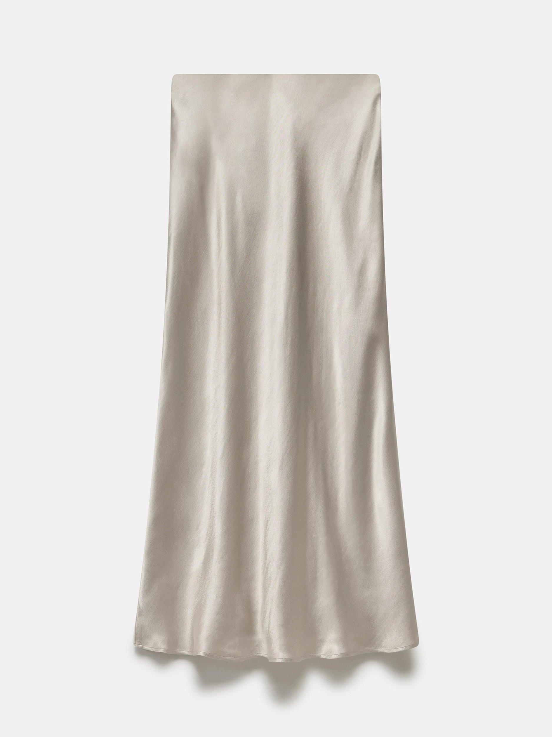 Product image 6 of 6, which shows Mint Velvet Bias Cut Satin Midi Skirt, Natural, XS