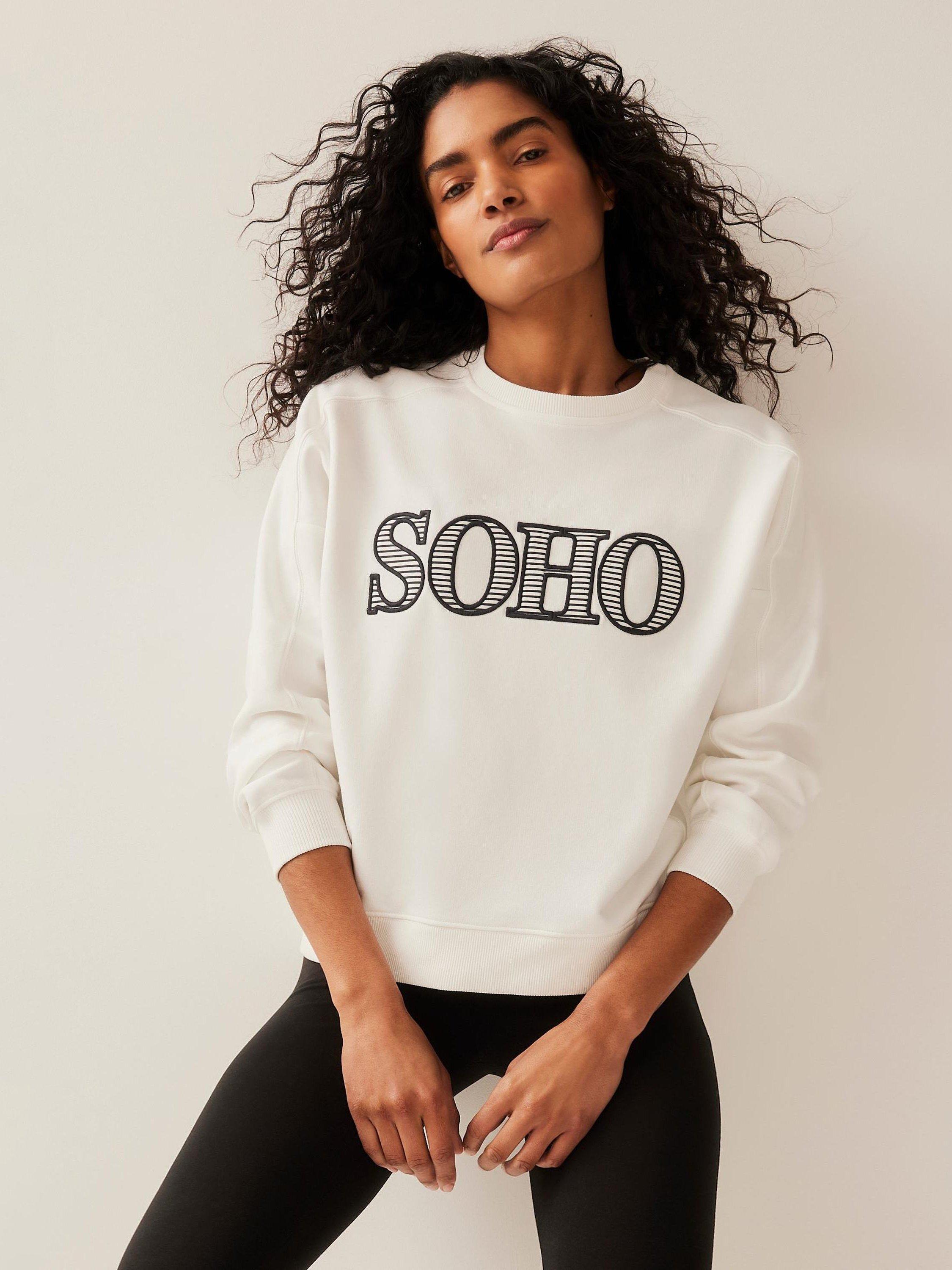 Product image 1 of 8, which shows Mint Velvet Cotton Blend Graphic Sweatshirt, White Ivory, M