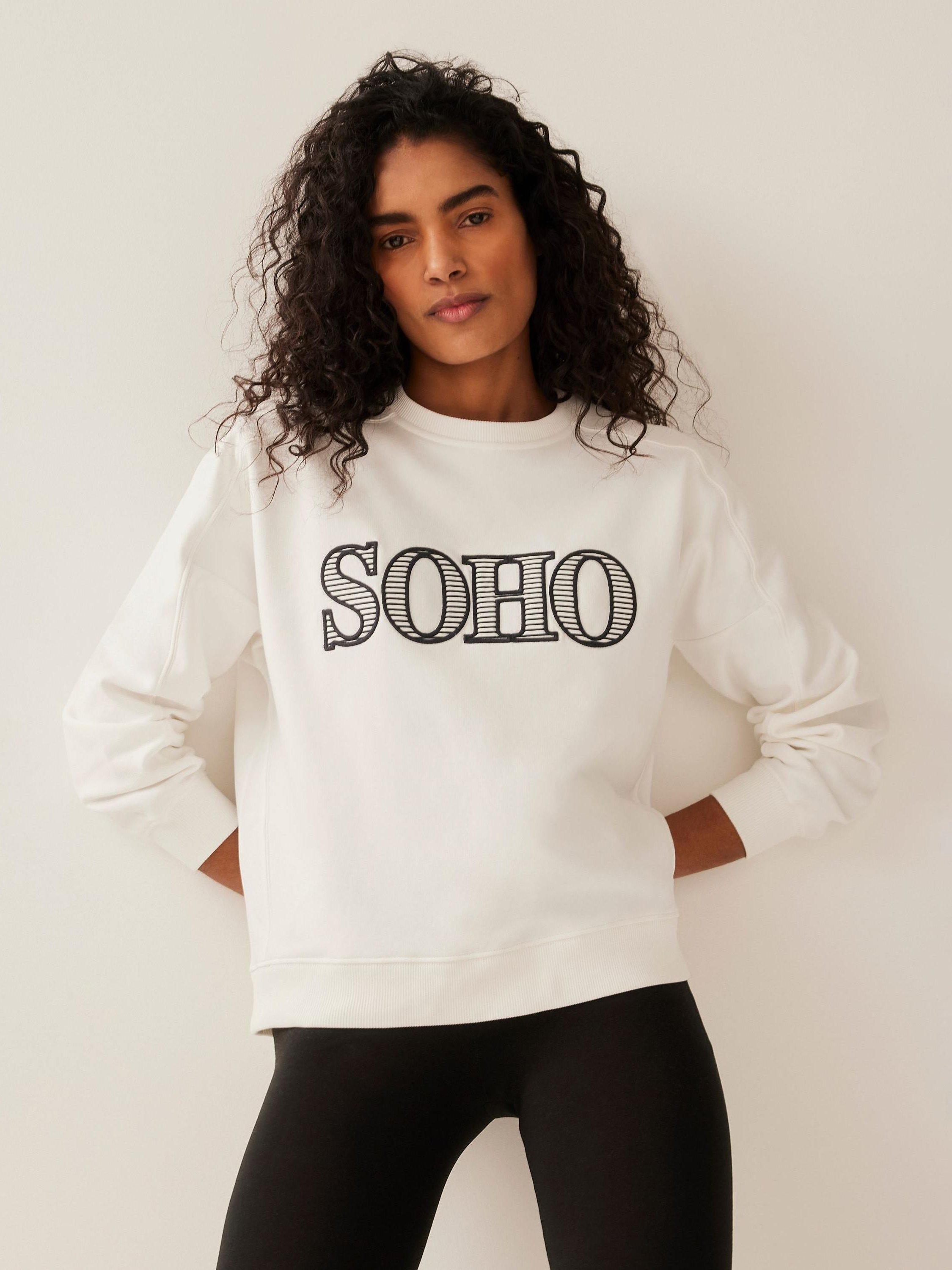 Product image 5 of 8, which shows Mint Velvet Cotton Blend Graphic Sweatshirt, White Ivory, M