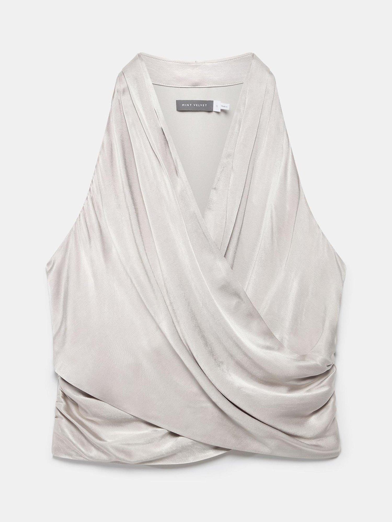 Product image 5 of 6, which shows Mint Velvet Satin Wrap Top, Natural, XS