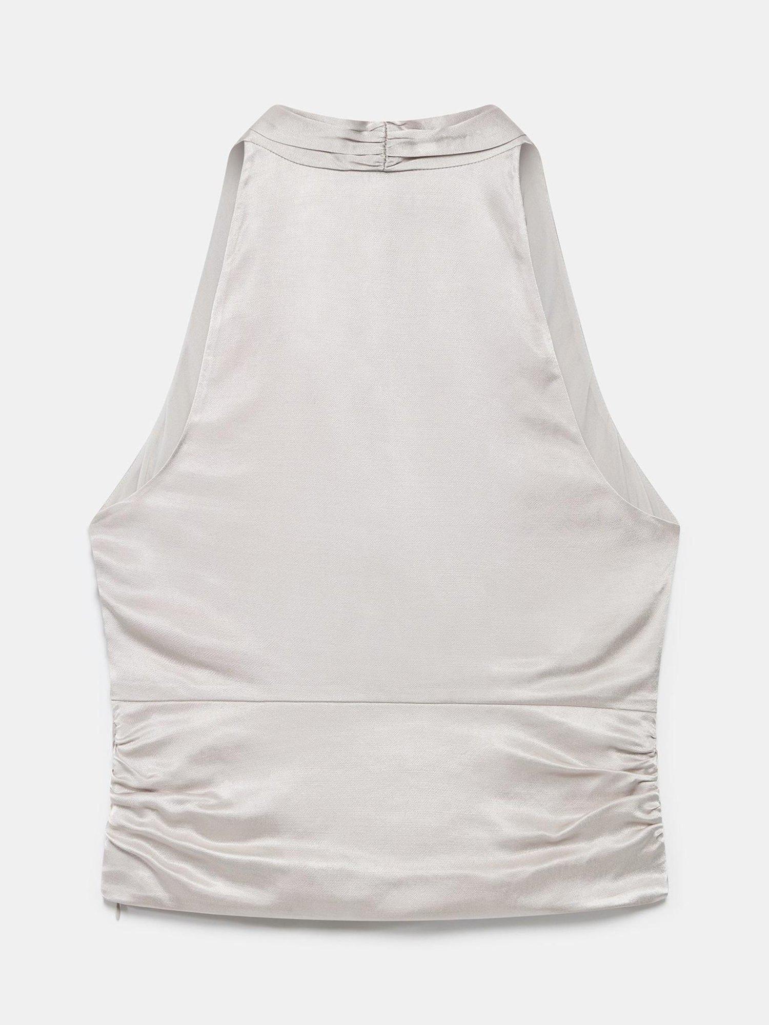 Product image 6 of 6, which shows Mint Velvet Satin Wrap Top, Natural, XS