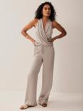 Mint Velvet Satin Wide Leg Trousers, Natural, Natural