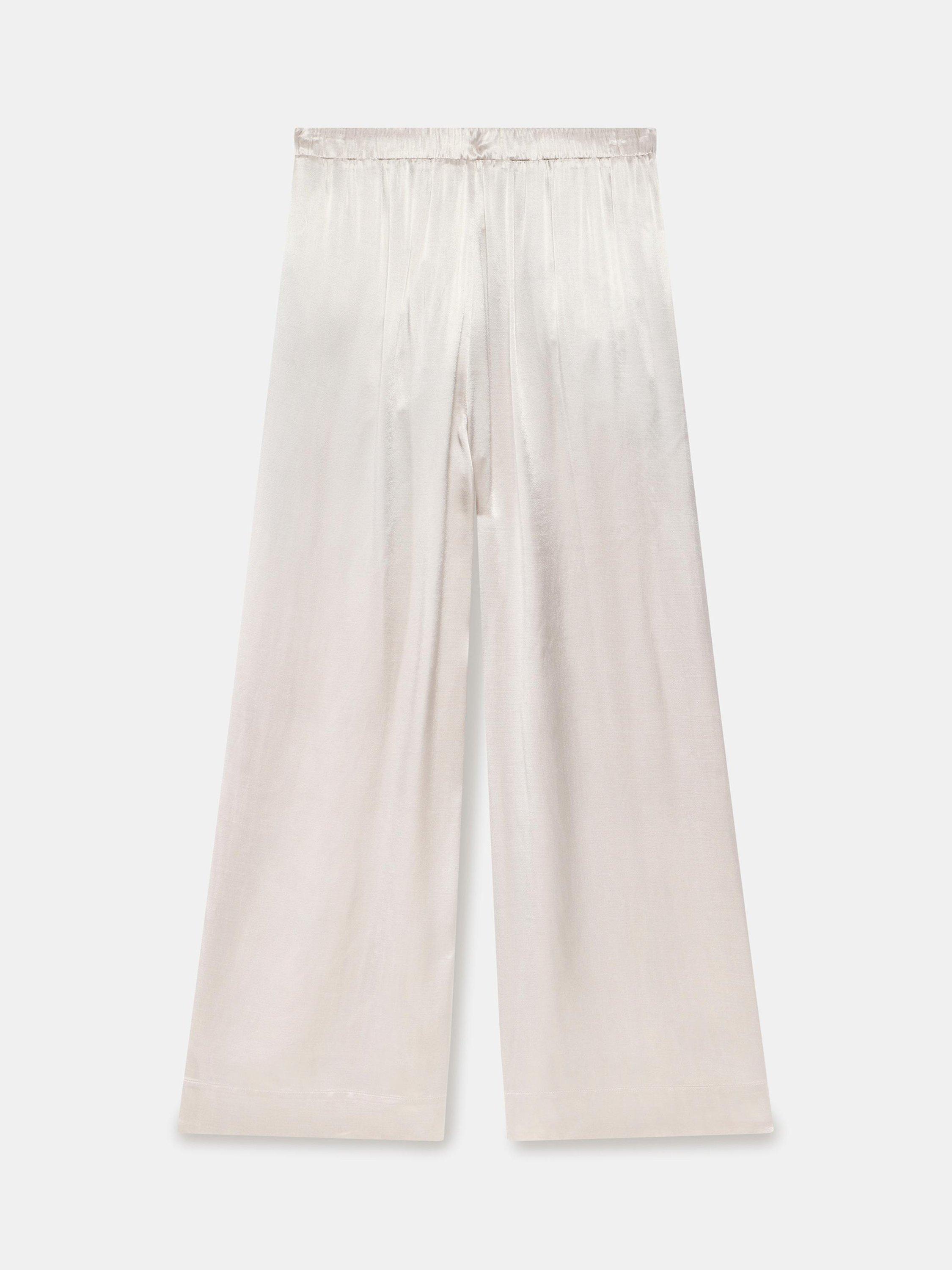 Product image 6 of 6, which shows Mint Velvet Satin Wide Leg Trousers, Natural, L Reg