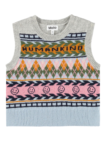 Molo Kids' Grace Wool Sleeveless Vest, Kind Argyle, Kind Argyle