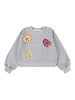 Molo Kids' Miki Heart Jumper, Grey Melange, Grey Melange