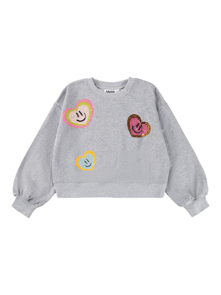 Molo Kids' Miki Heart Jumper, Grey Melange, Grey Melange