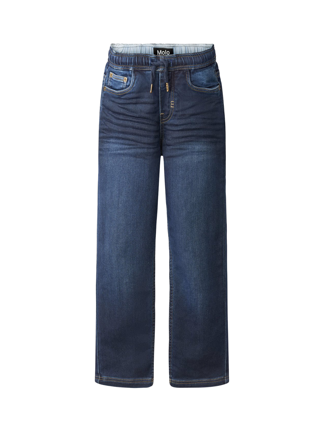 Product image 1 of 4, which shows Molo Kids' Augustino Denim Jogging Trousers, Dark Indigo, 4 years