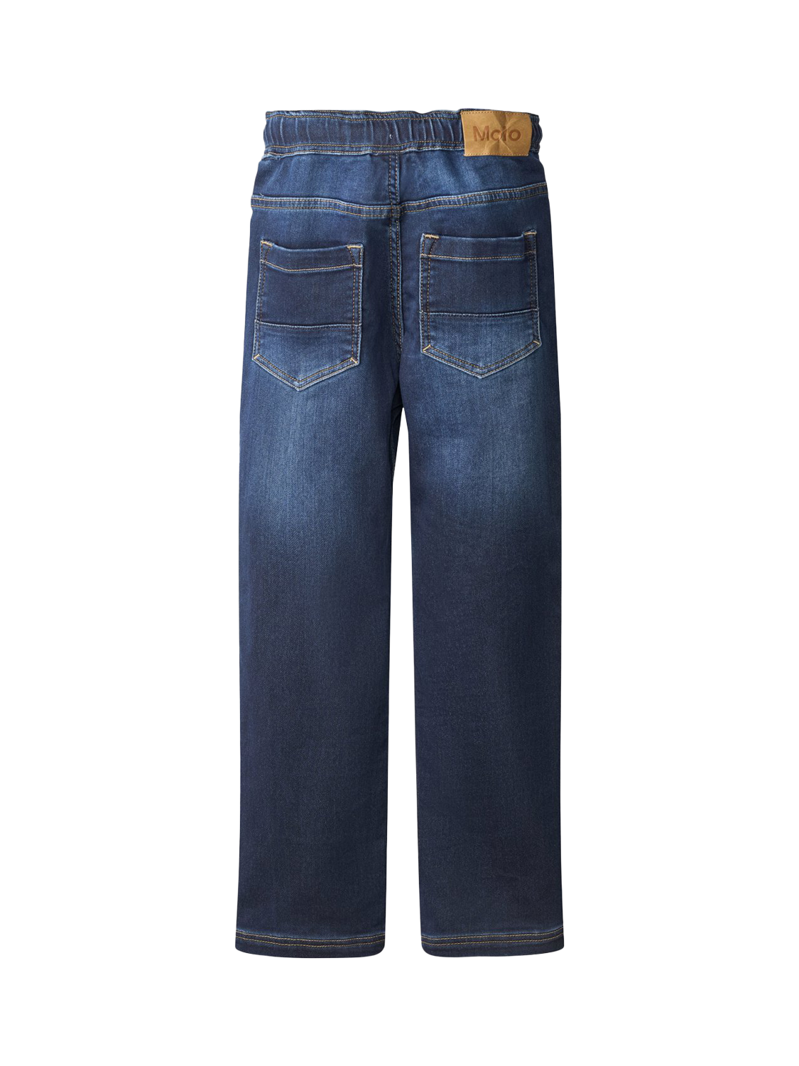 Product image 2 of 4, which shows Molo Kids' Augustino Denim Jogging Trousers, Dark Indigo, 4 years