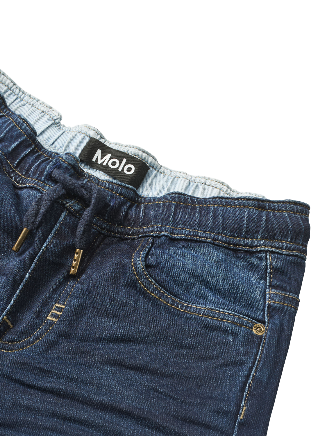 Product image 3 of 4, which shows Molo Kids' Augustino Denim Jogging Trousers, Dark Indigo, 4 years