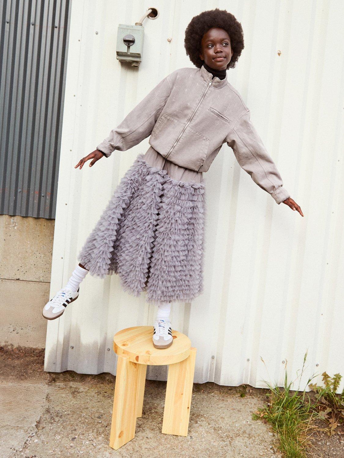 Ꮋer lip to Loved one Tulle Skirt Molo Kids' Bliss Tulle Ruffle Skirt, Grey Flannel
