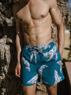 Chelsea Peers Whale Print Swim Shorts, Teal/Multi - view 2, Teal/Multi