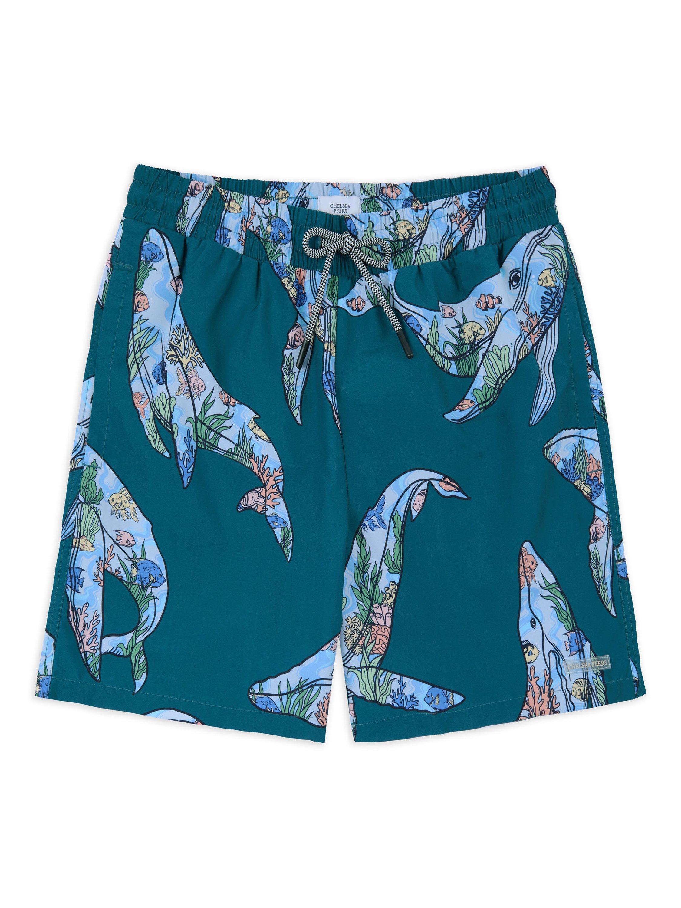 Product image 3 of 5, which shows Chelsea Peers Whale Print Swim Shorts, Teal/Multi, L