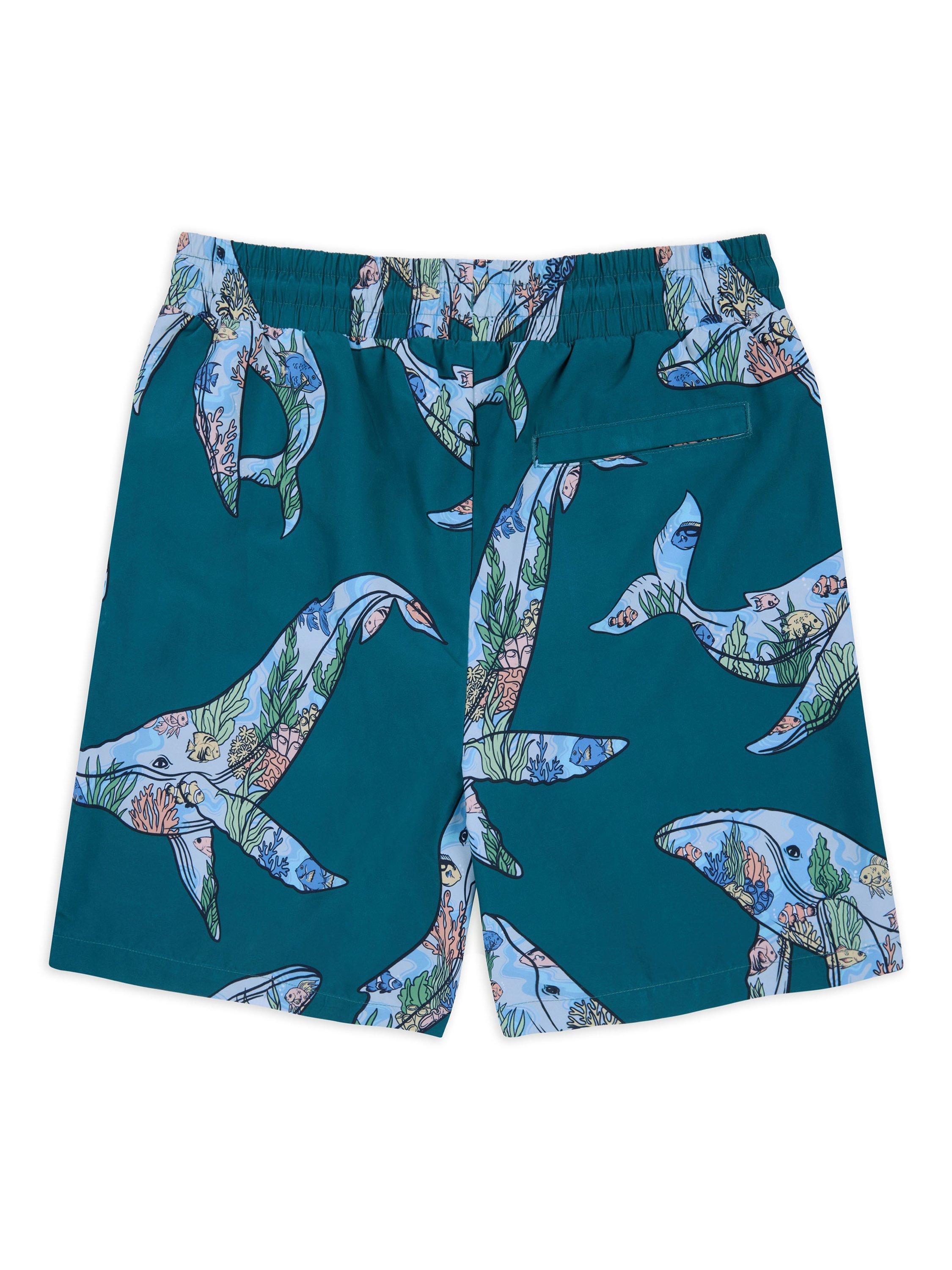 Product image 4 of 5, which shows Chelsea Peers Whale Print Swim Shorts, Teal/Multi, L