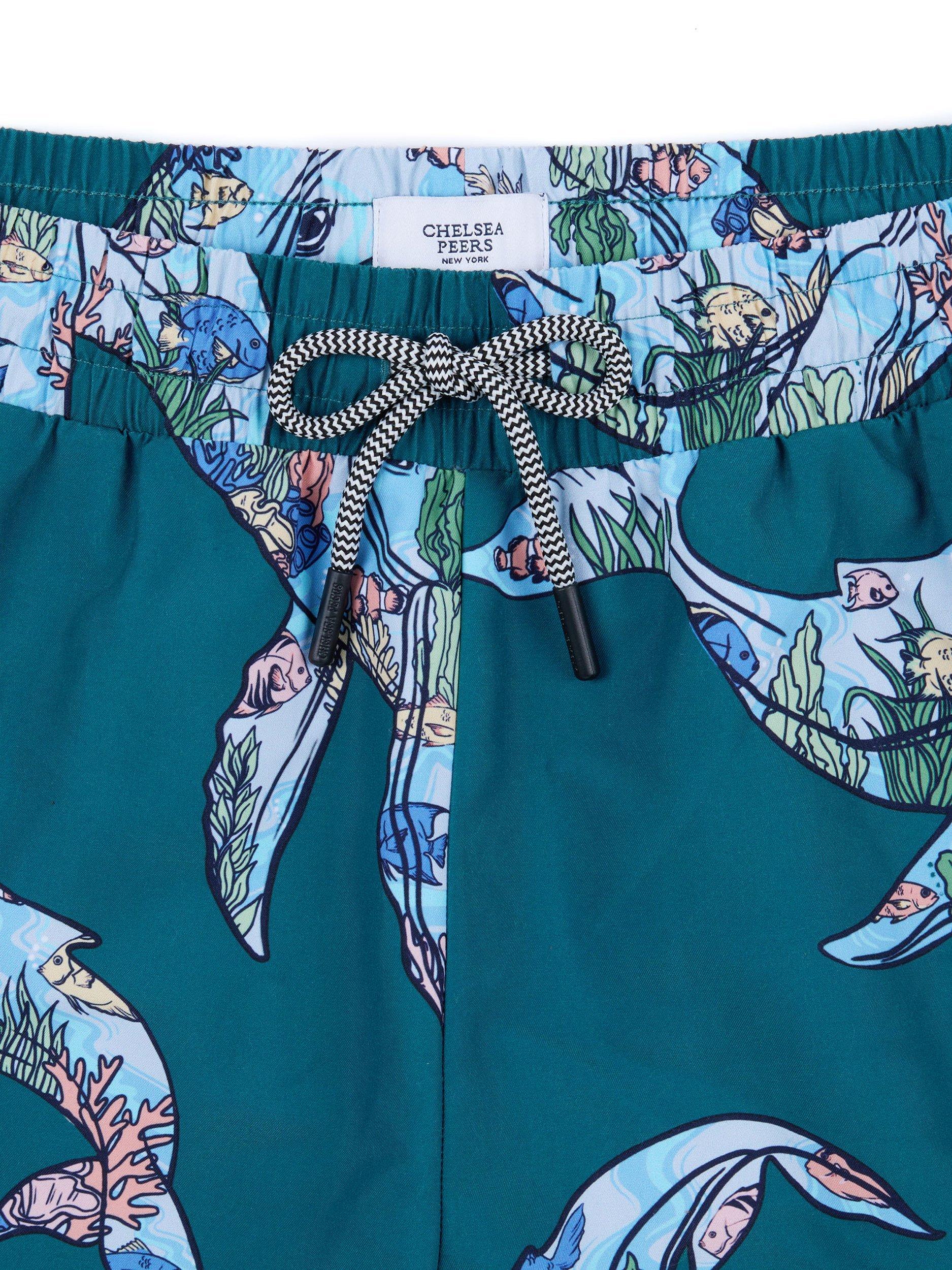 Product image 5 of 5, which shows Chelsea Peers Whale Print Swim Shorts, Teal/Multi, L