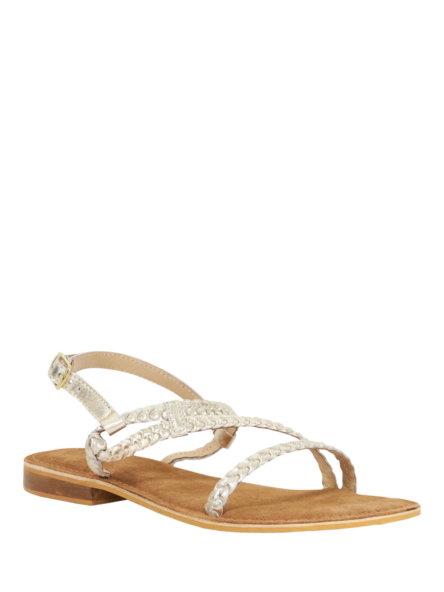 Product image 4 of 6, which shows Dune London Liller Leather Sandals, Gold, 3