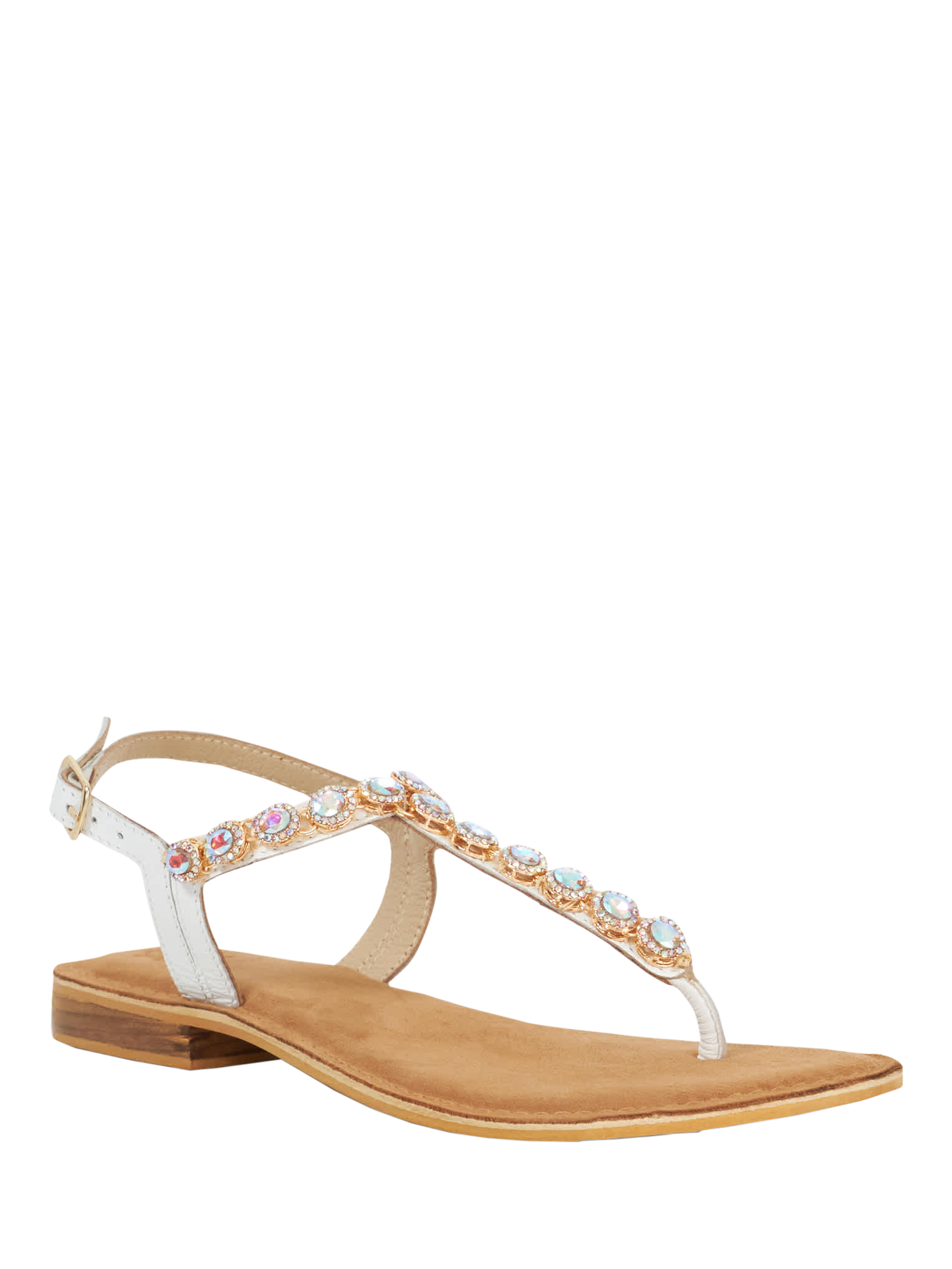 Product image 4 of 6, which shows Dune London Larvo Embellished Leather Sandals, Ecru, 4