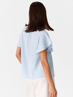Whistles Tie Front Frill Sleeve Top - view 2, Pale Blue
