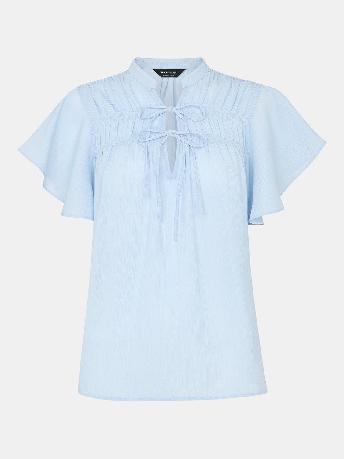 Product image 5 of 5, which shows Whistles Tie Front Frill Sleeve Top, Pale Blue, 6