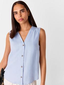 Whistles Laura Pure Linen Top, Pale Blue