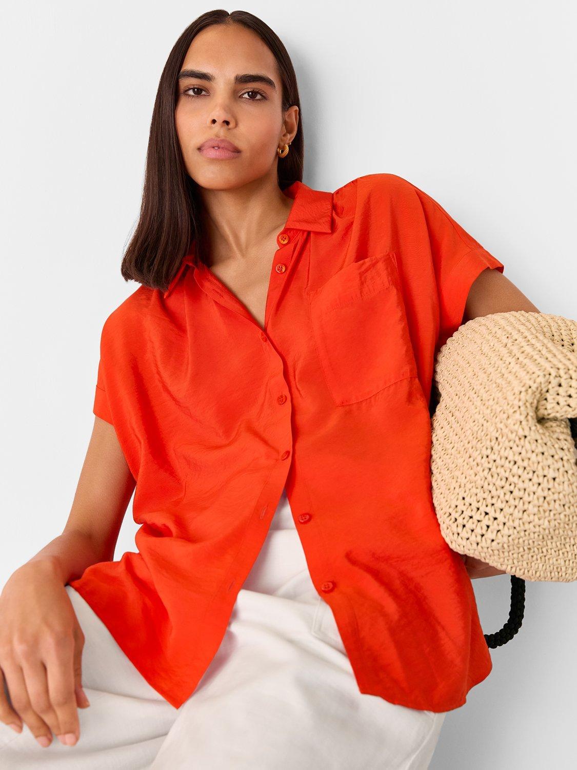 Product image 3 of 5, which shows Whistles Nicola Button Through Shirt, Red, 6