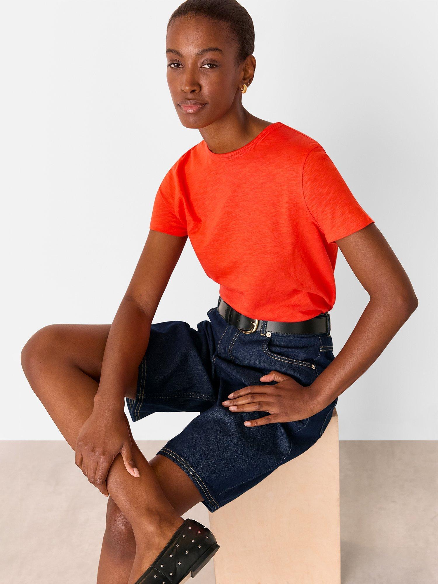 Product image 4 of 6, which shows Whistles Posie Double Trim T-Shirt, Mid Red, XS