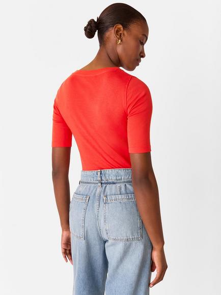 Whistles Slim Fit Crew Neck Top, Red - view 2, Red