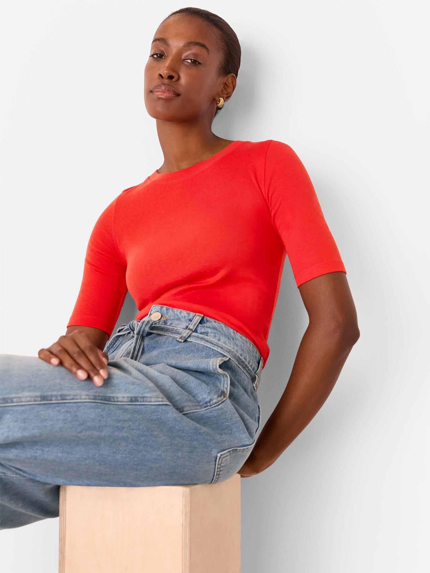 Product image 3 of 5, which shows Whistles Slim Fit Crew Neck Top, Red, 6