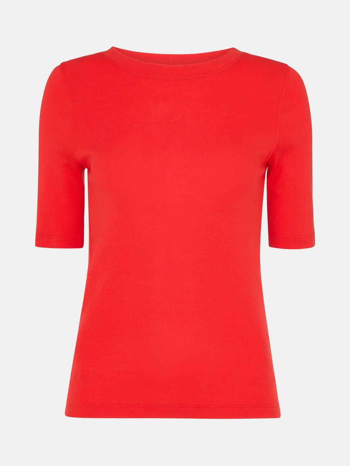 Product image 5 of 5, which shows Whistles Slim Fit Crew Neck Top, Red, 6